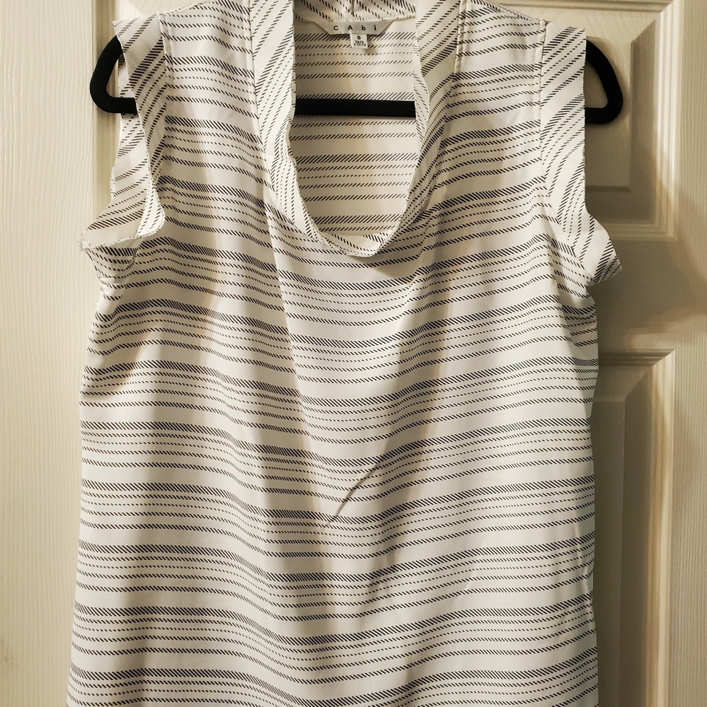 CAbi black white striped Madeleine blouse, Size S